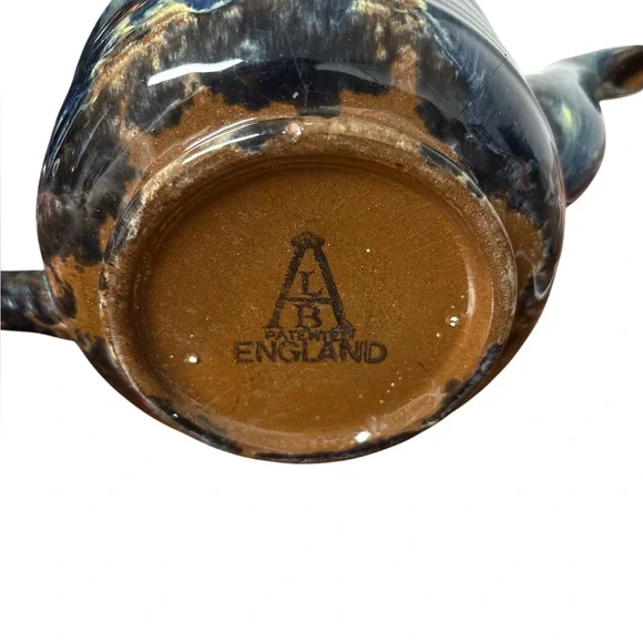 Vintage A.L.B. England Drip Glaze Teapot Brown Blue‎ Mid Century English Pottery - Picture 6 of 7